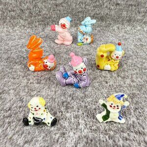 ✅7- VTG Ceramic Clown Figurines Hand-Painted Colorful Designs Collectibles Japan